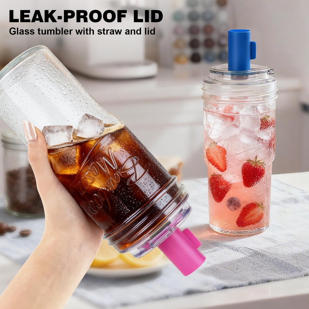 Glass Cups with Lids and Straws 24oz N754