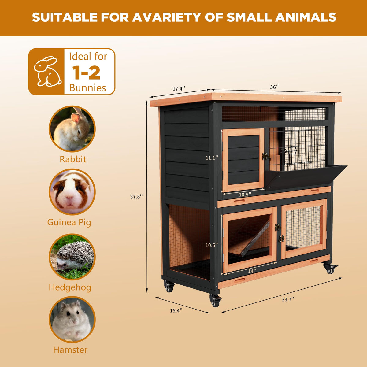 2-Story Wooden Rabbit Hutch with Wheel V68071