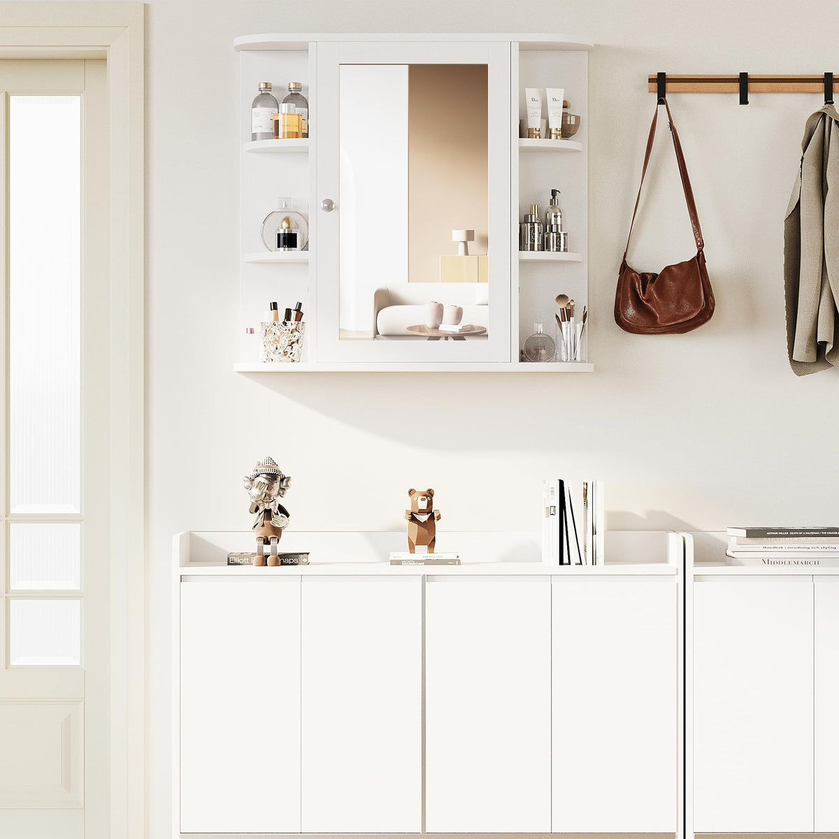 White Wall Mounted Medicine Cabinet with Mirror H95155