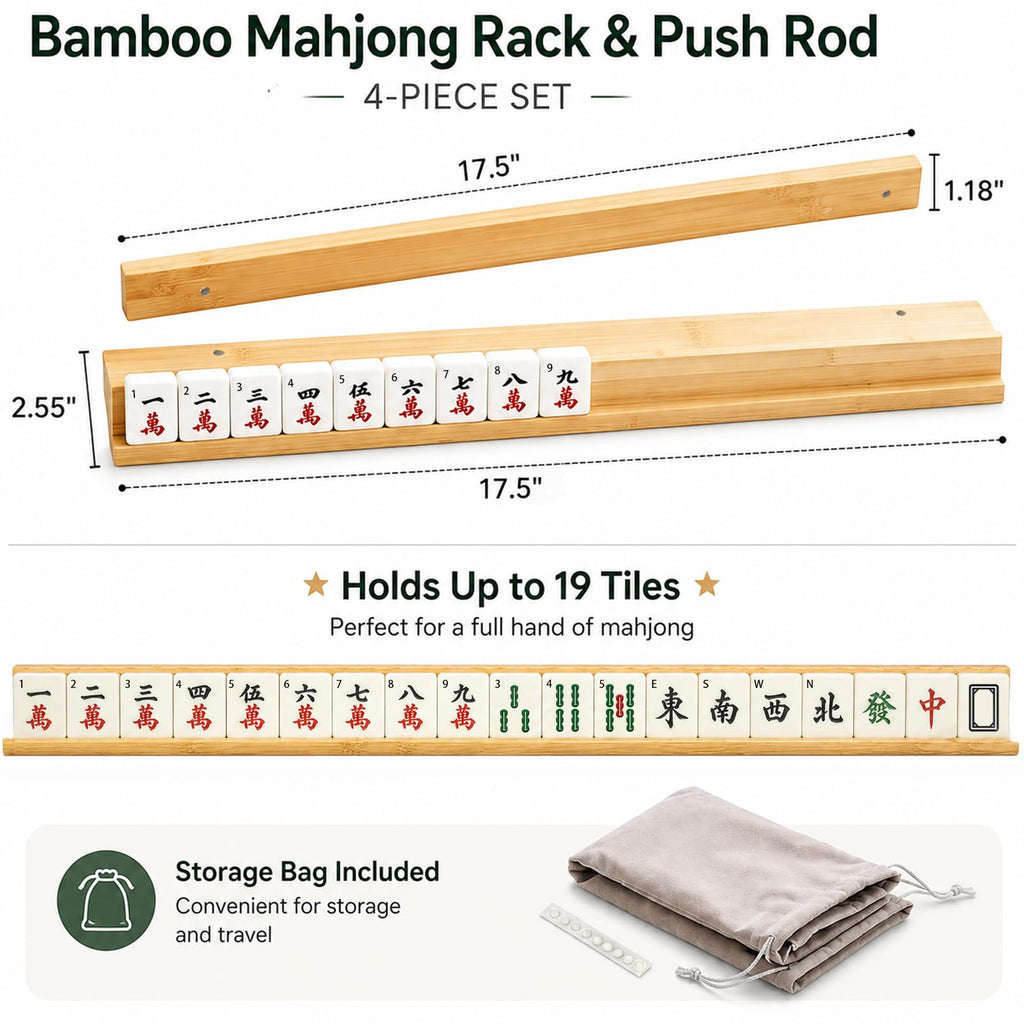 Bamboo Mahjong Racks with Pushers, Set of 4 S671882