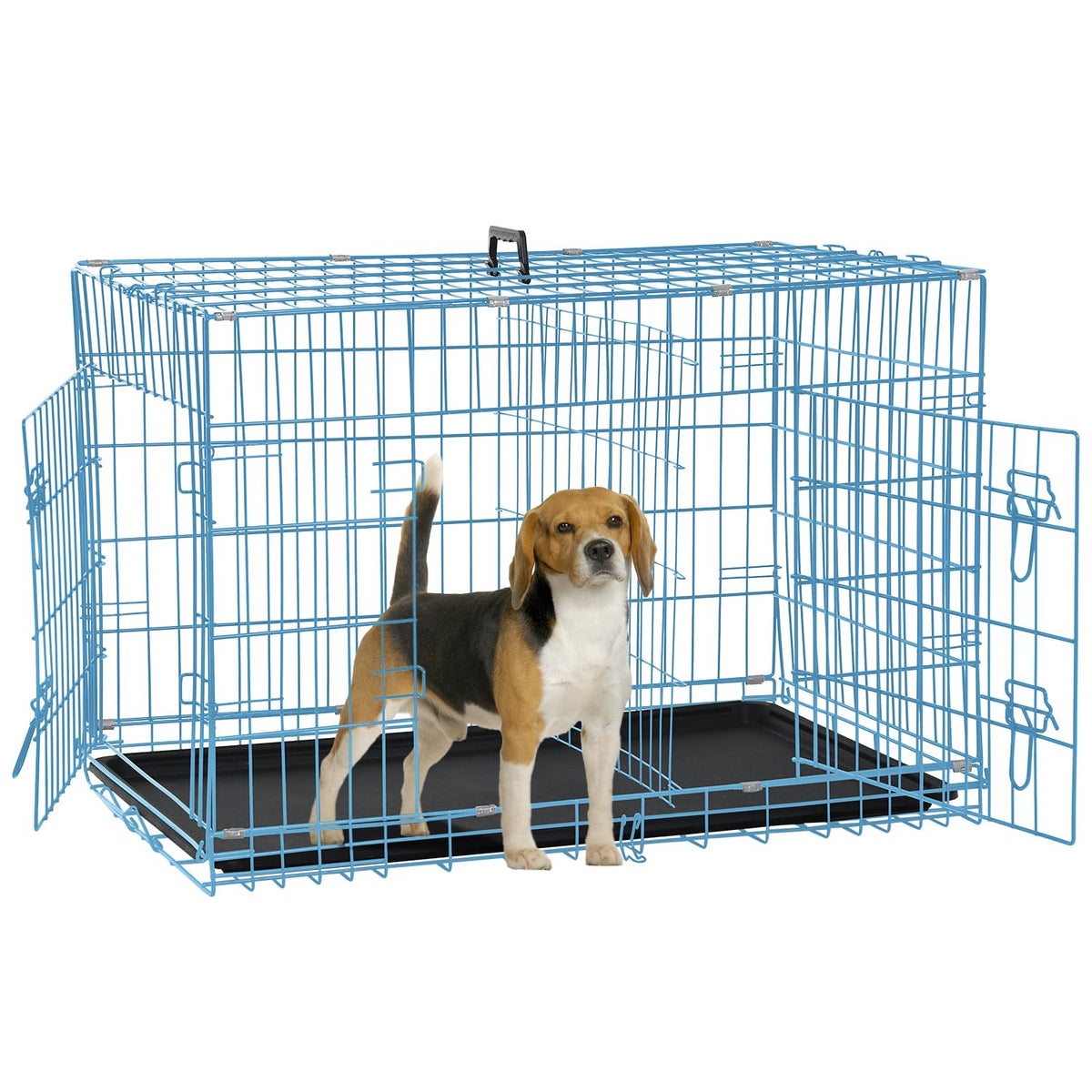 Folding Metal Dog Crate with Plastic Tray & Divider C49456