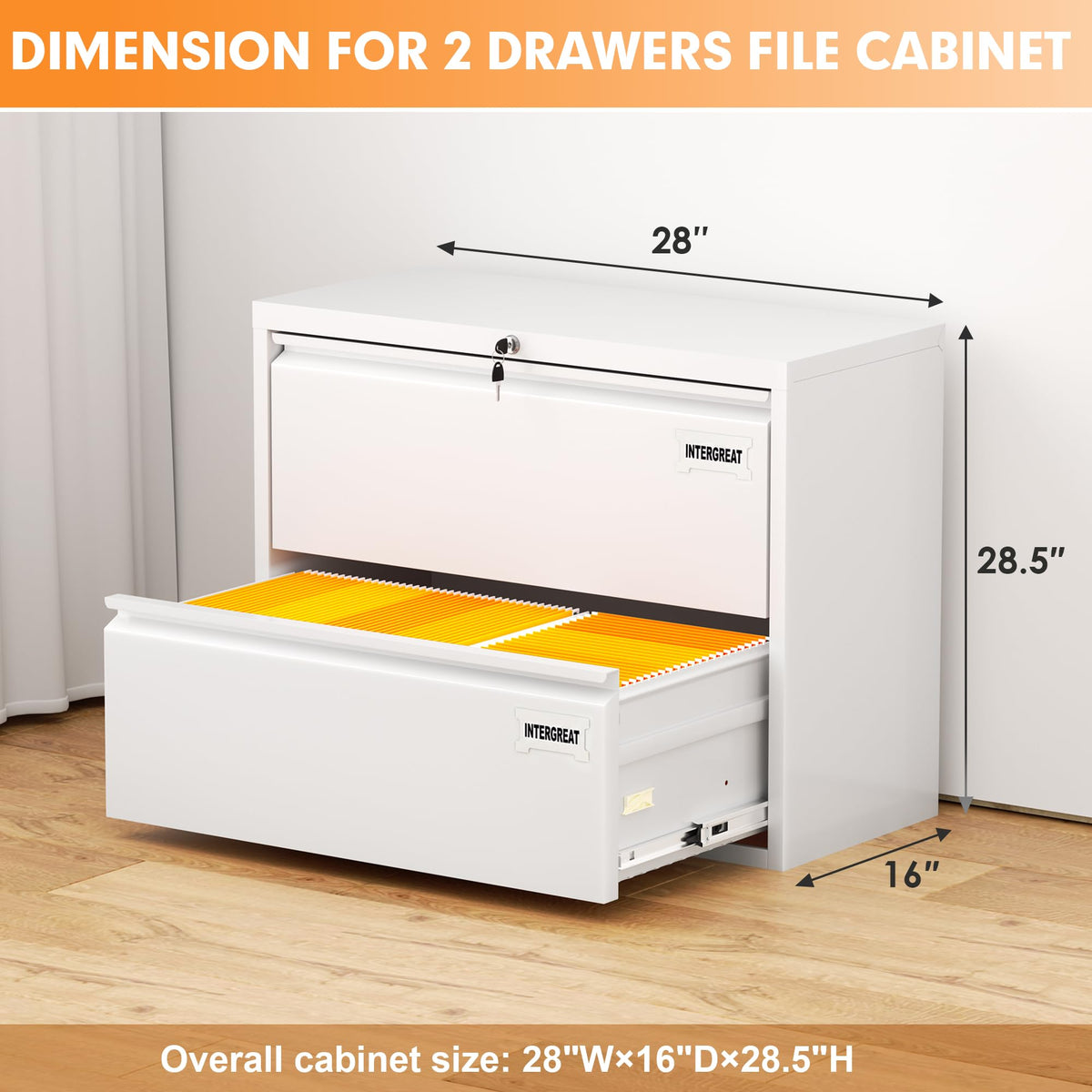 White 2 Drawer Lateral File Cabinet with Lock O95009