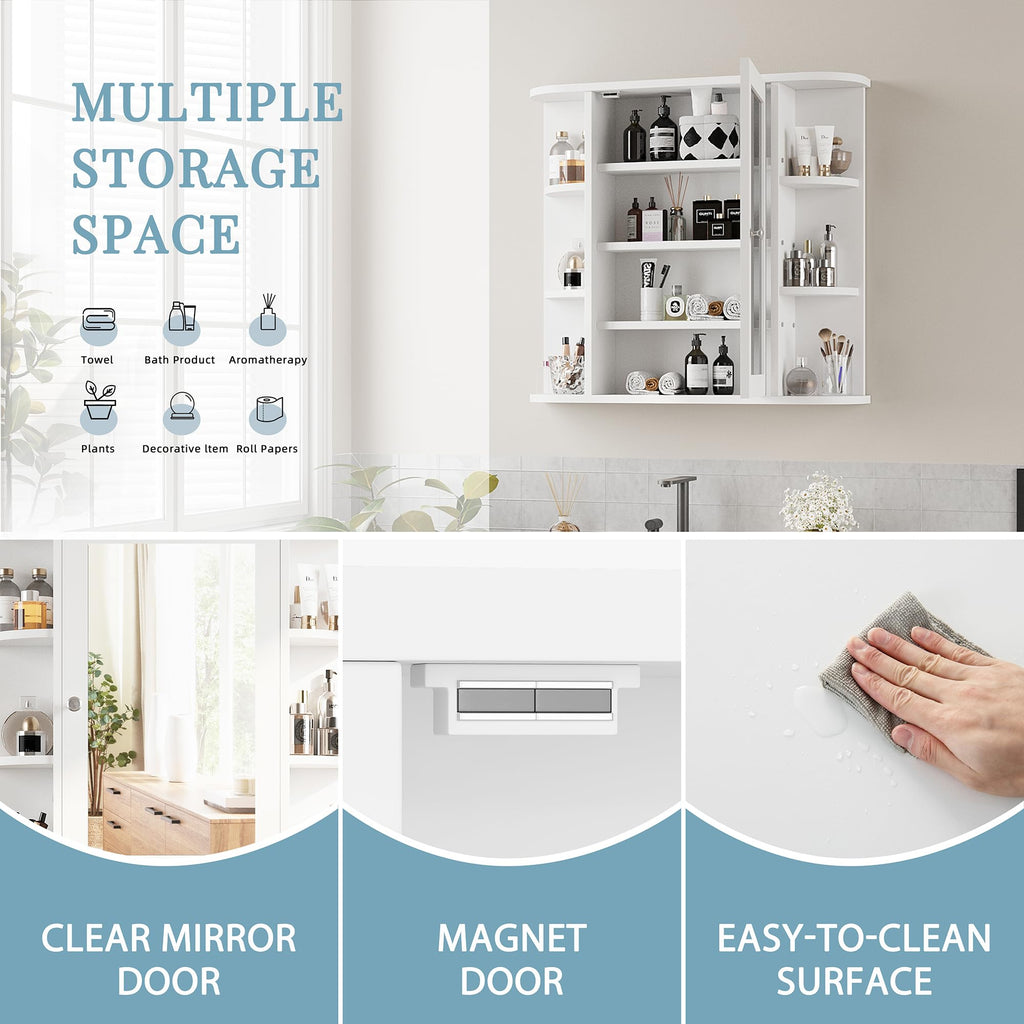White Wall Mounted Medicine Cabinet with Mirror H95155