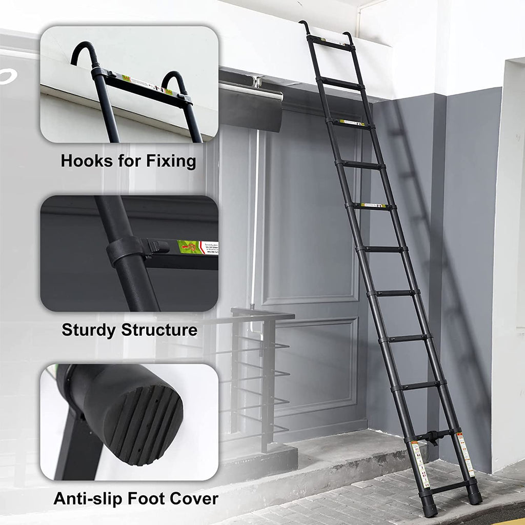 Black 20.3FT Aluminum Telescoping Ladder 330lbs Capacity M102