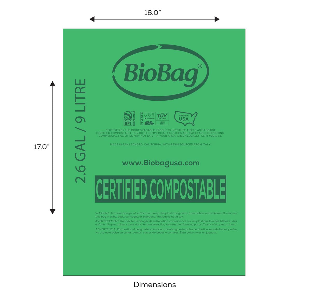 2.6 Gallon Compostable Food Scrap Bags 100 Count V101793