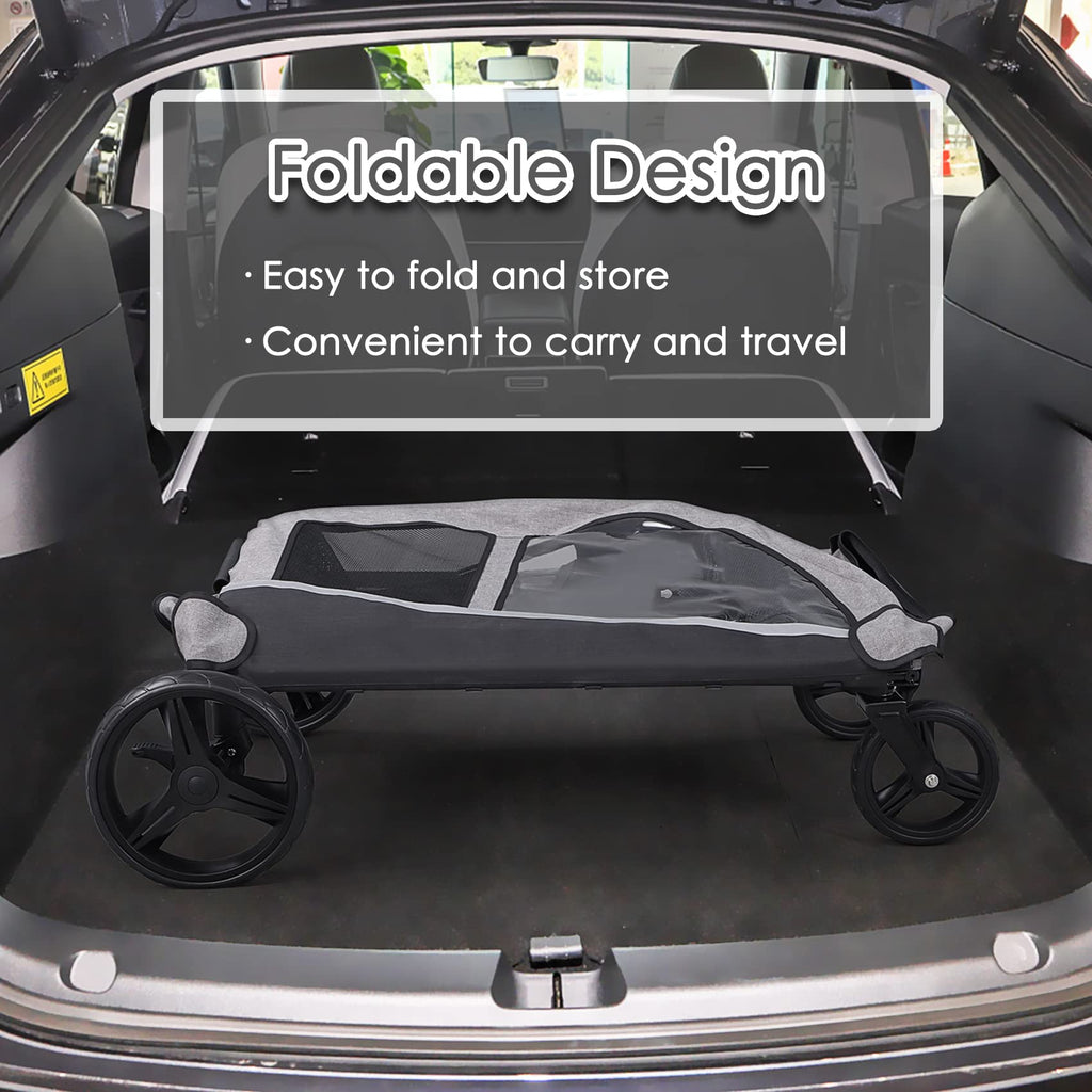 Extra Large Foldable Dog Stroller with Pocket, Up to 130 lbs E90608