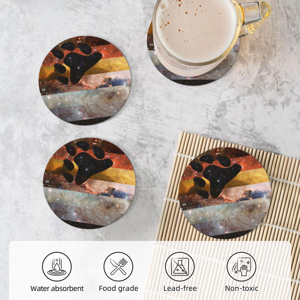Ceramic Coaster Set Non-Slip Cork Base F75659