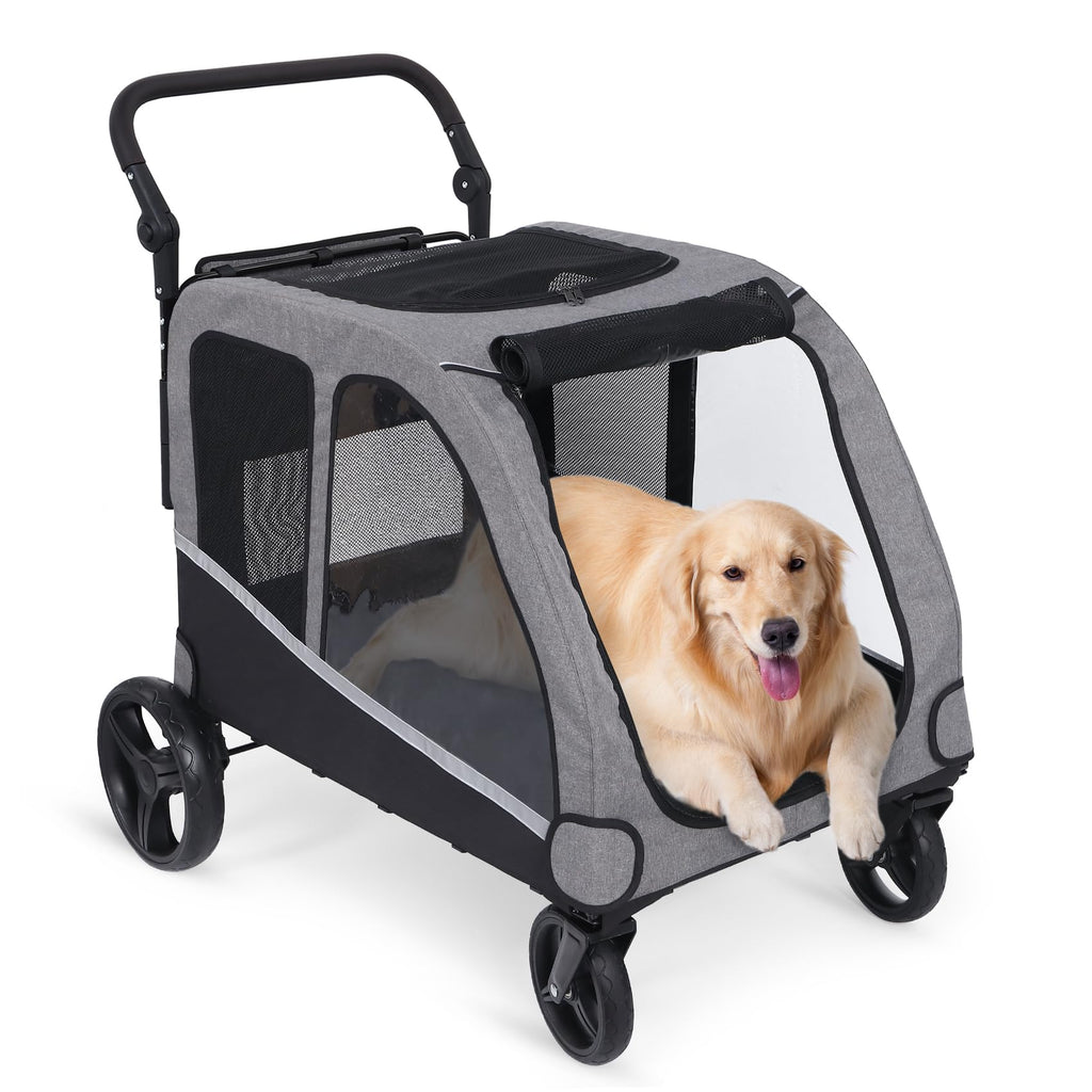 Extra Large Foldable Dog Stroller with Pocket, Up to 130 lbs E90608