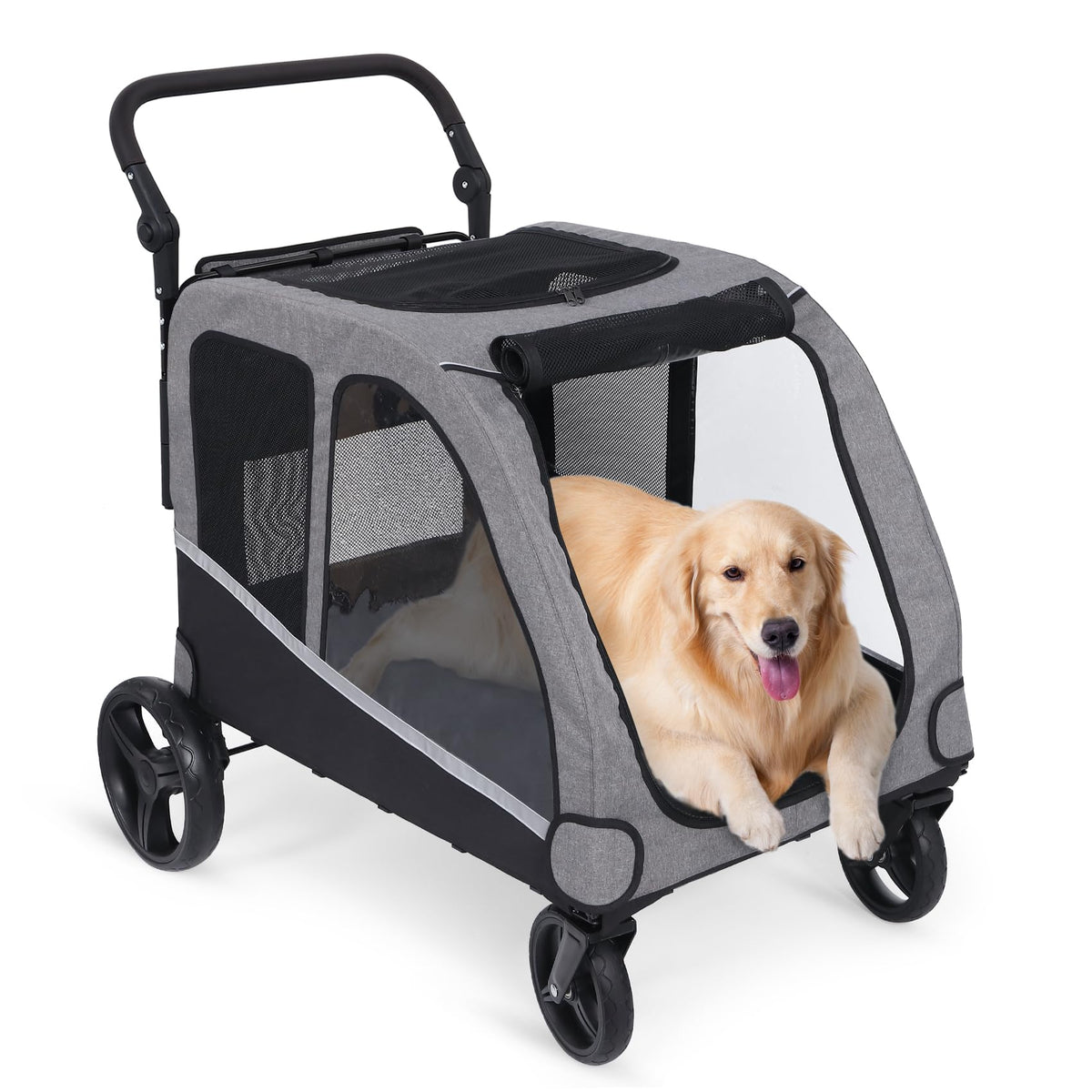 Extra Large Foldable Dog Stroller with Pocket, Up to 130 lbs E90608