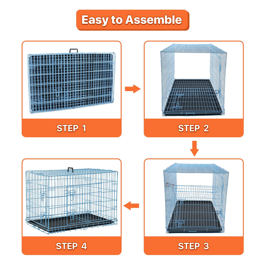 Folding Metal Dog Crate with Plastic Tray & Divider C49456