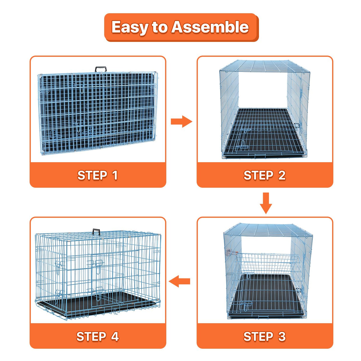 Folding Metal Dog Crate with Plastic Tray & Divider C49456