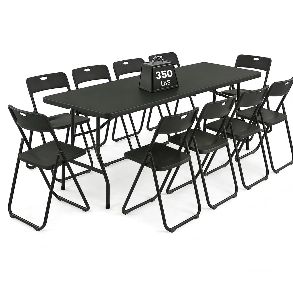 8FT Foldable Table Set with 10 Pack Plastic Folding Chairs Q617