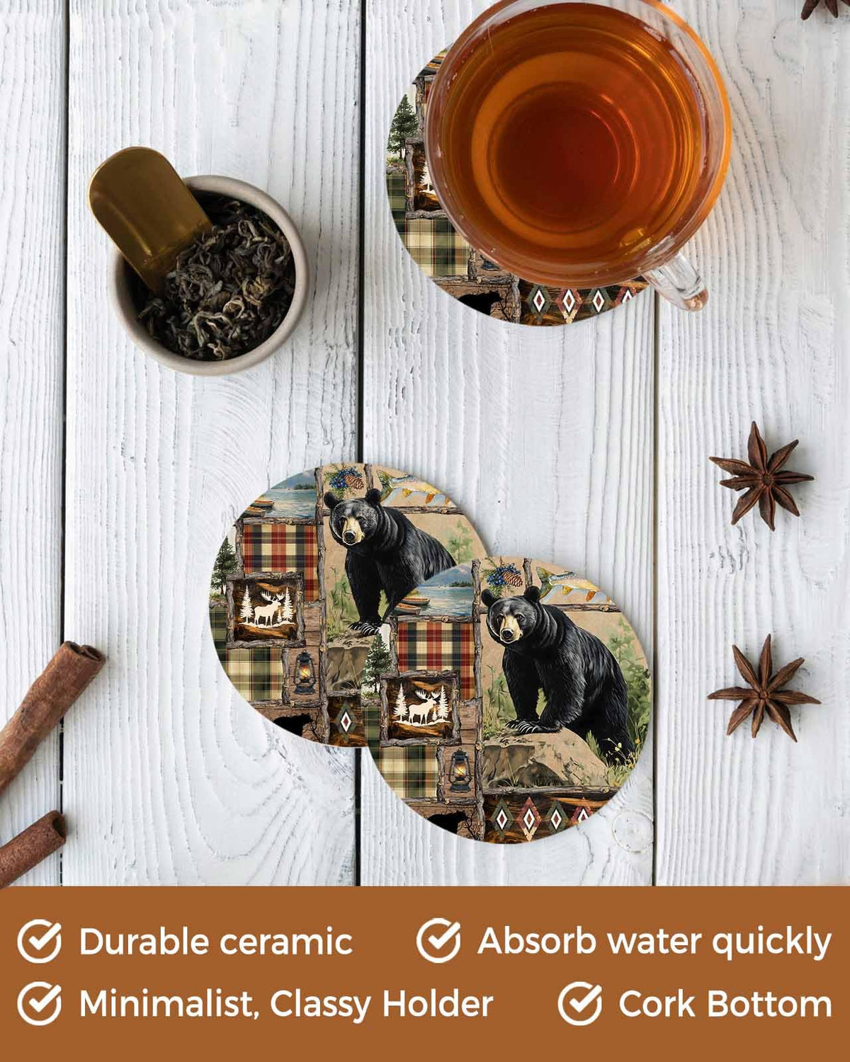 Black Ceramic Coasters Set of 6 with Holder N4752