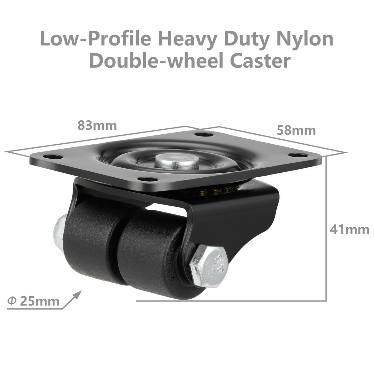 1 Inch Set of 4 Heavy Duty Swivel Caster Wheels Black W978942