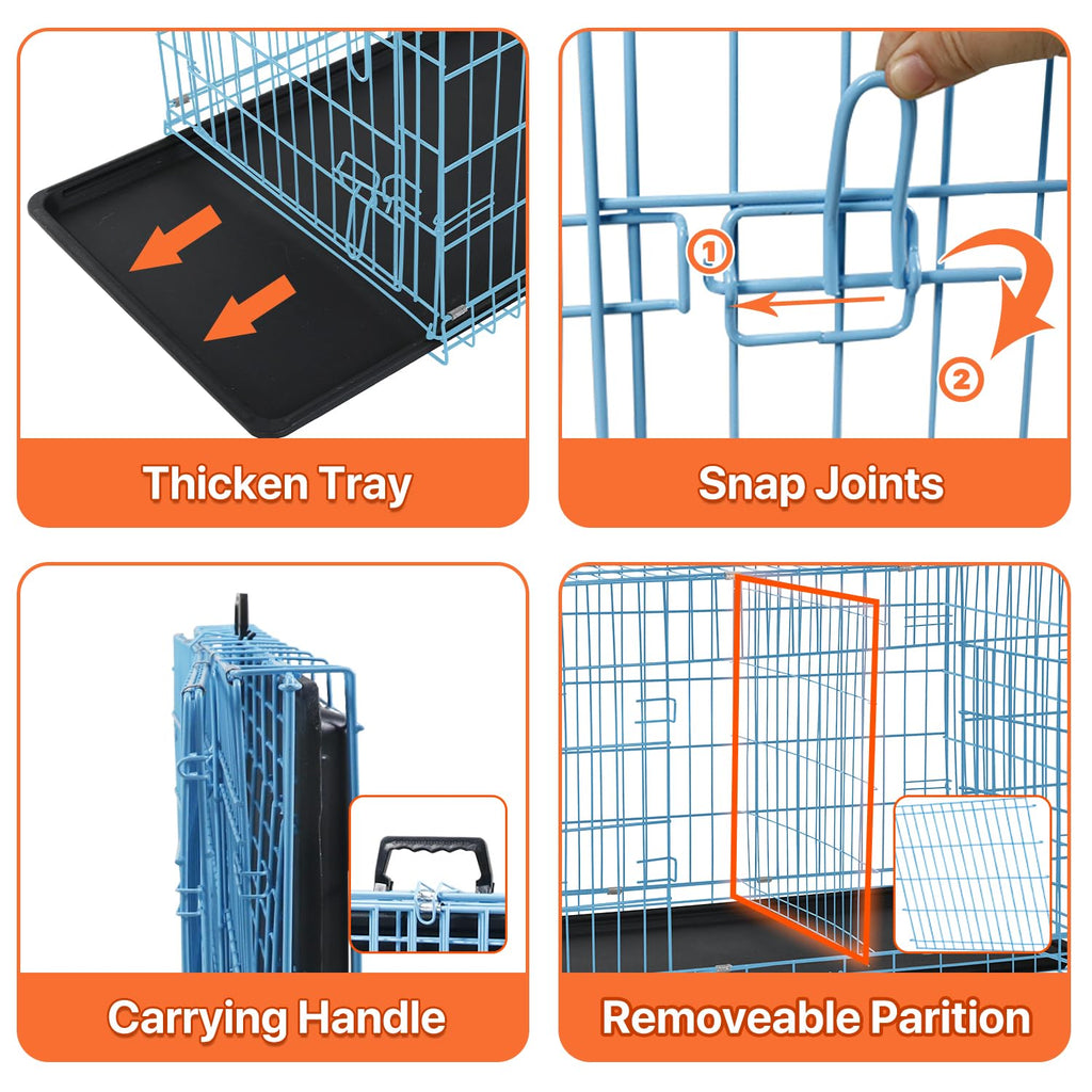 Folding Metal Dog Crate with Plastic Tray & Divider C49456