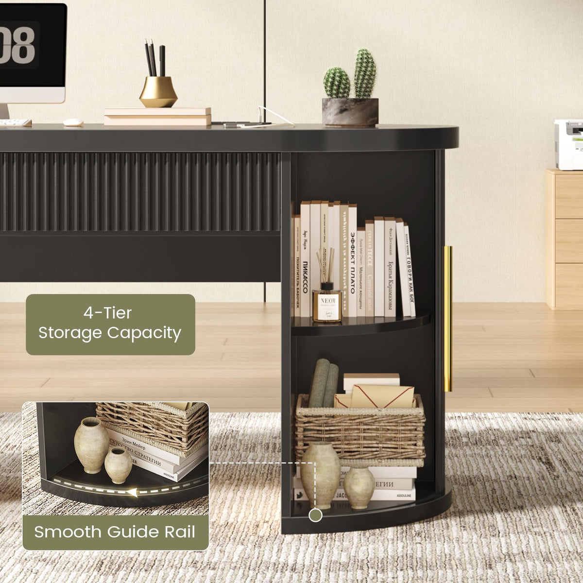 58.3" x 21.7" Fluted Executive Desk with 2 Drawers R946