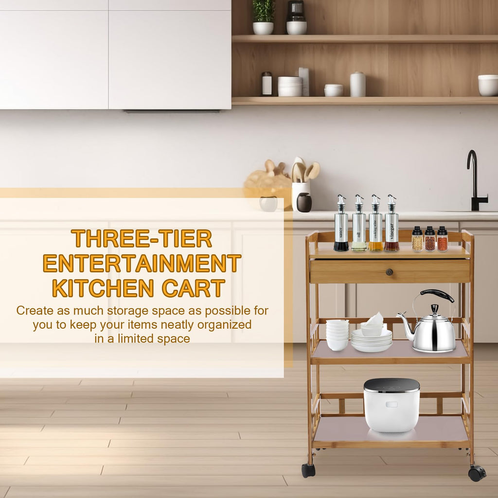3-Tier Bamboo Kitchen Cart with Drawer D42637