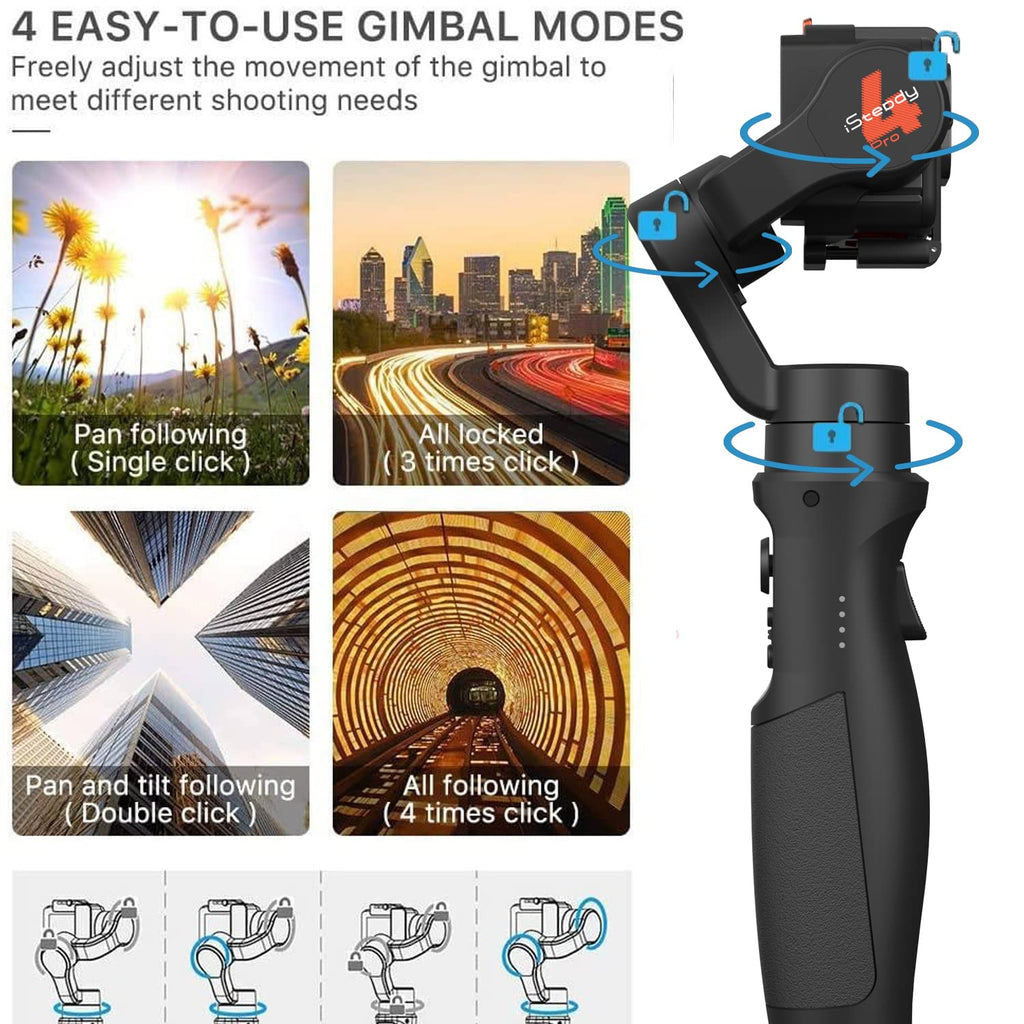 Action Camera Gimbal Stabilizer 3-Axis Bluetooth Cable Control IPX4 V516578