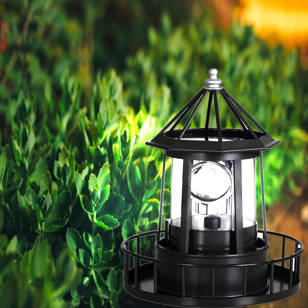 Black IP65 Waterproof Solar Rotating Lighthouse Light F23182