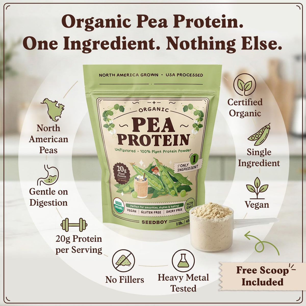 Organic Non-GMO Pea Protein Powder 1 lb Bag X8128