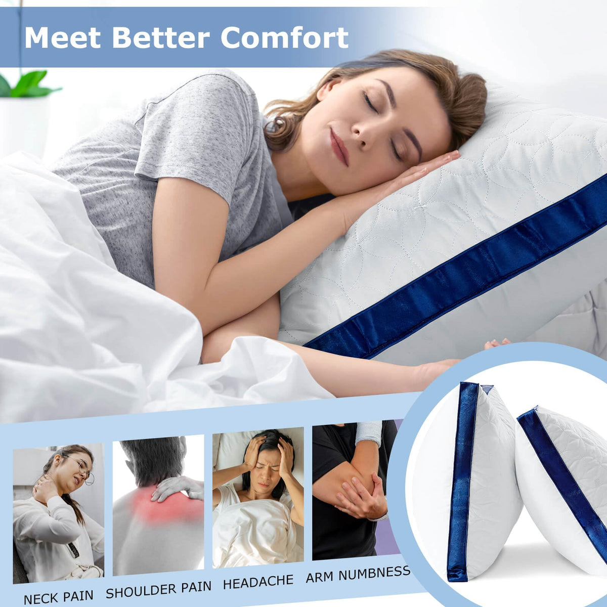 King Size Set of 2 Cooling Breathable Down Alternative Pillows C358147