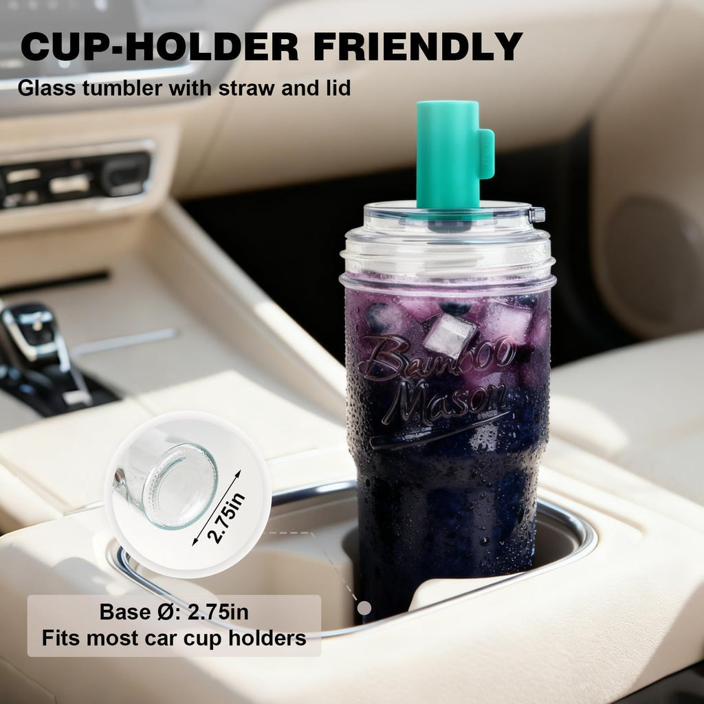Glass Cups with Lids and Straws 24oz N754