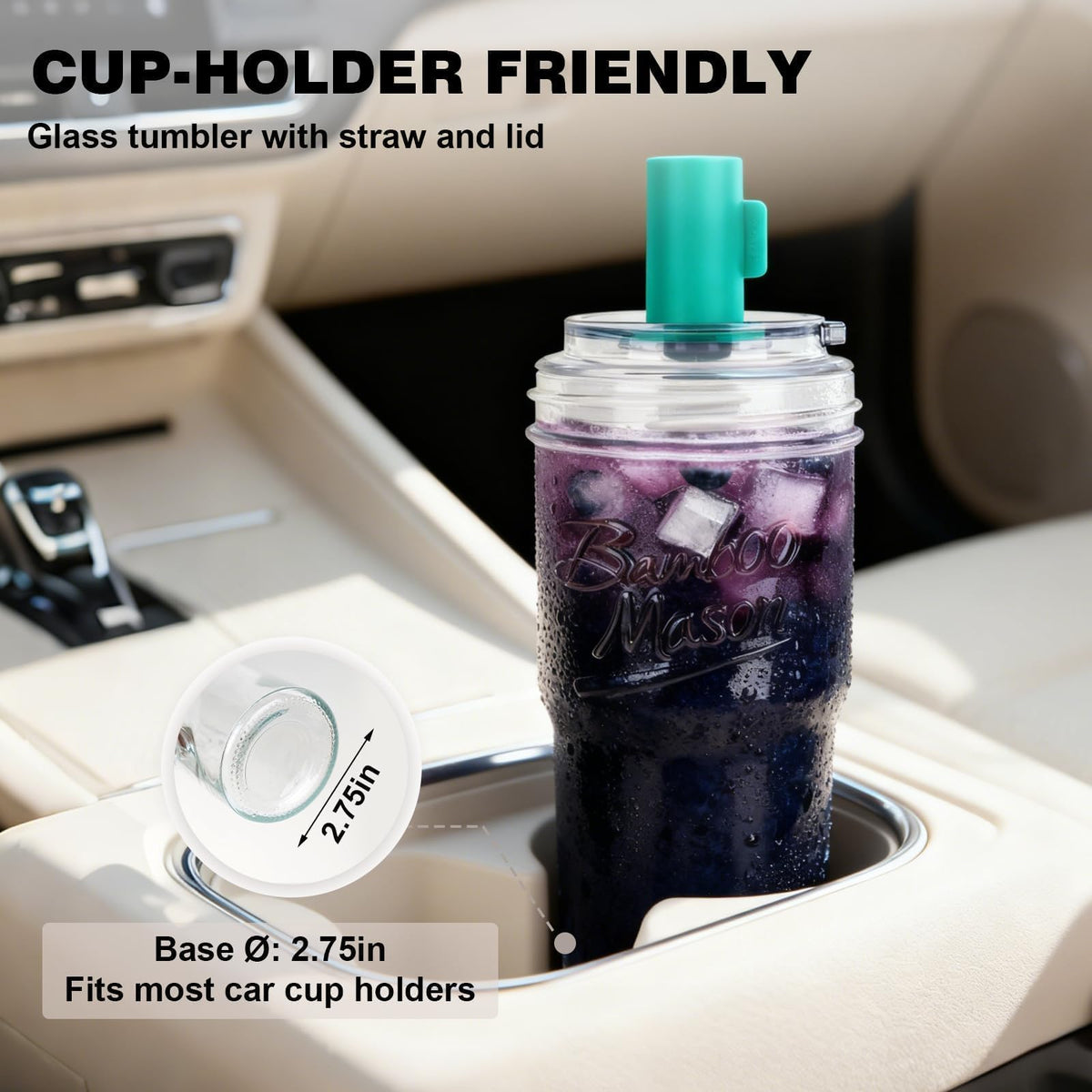 Glass Cups with Lids and Straws 24oz N754