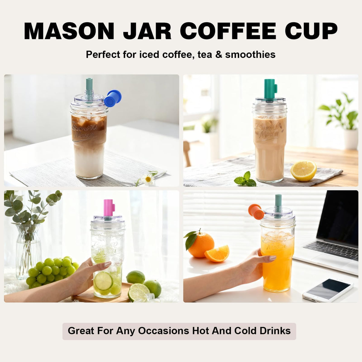 Glass Cups with Lids and Straws 24oz N754