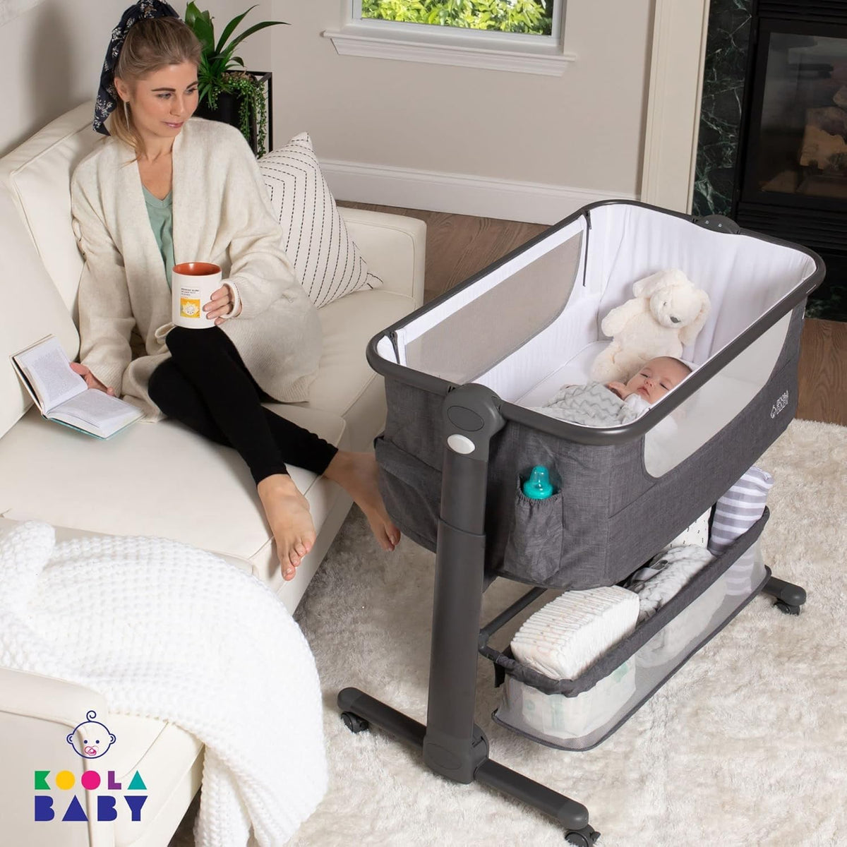Baby Bassinet Bedside Sleeper Portable Crib with Storage Basket M755378