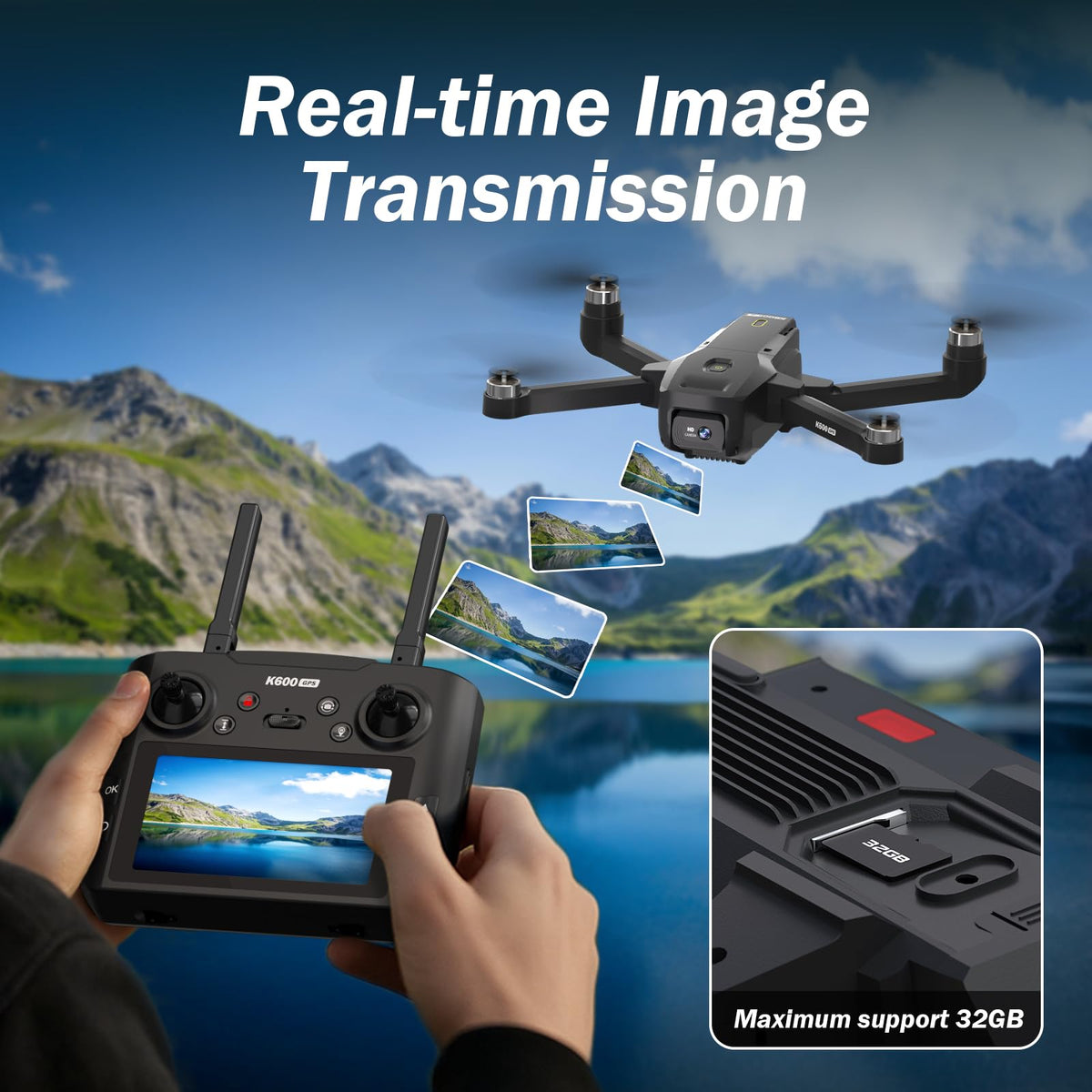 GPS Drone with EIS Camera, 4.5" HD LCD RC Screen, 32G SD Card, under 249g B677964