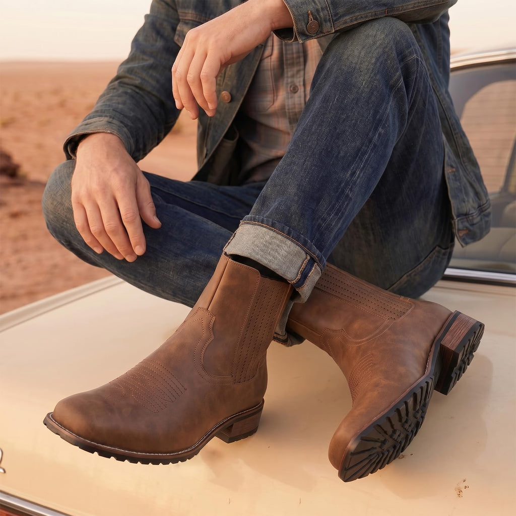 Cowboy Boots for Men Embroidery Square Toe O85955