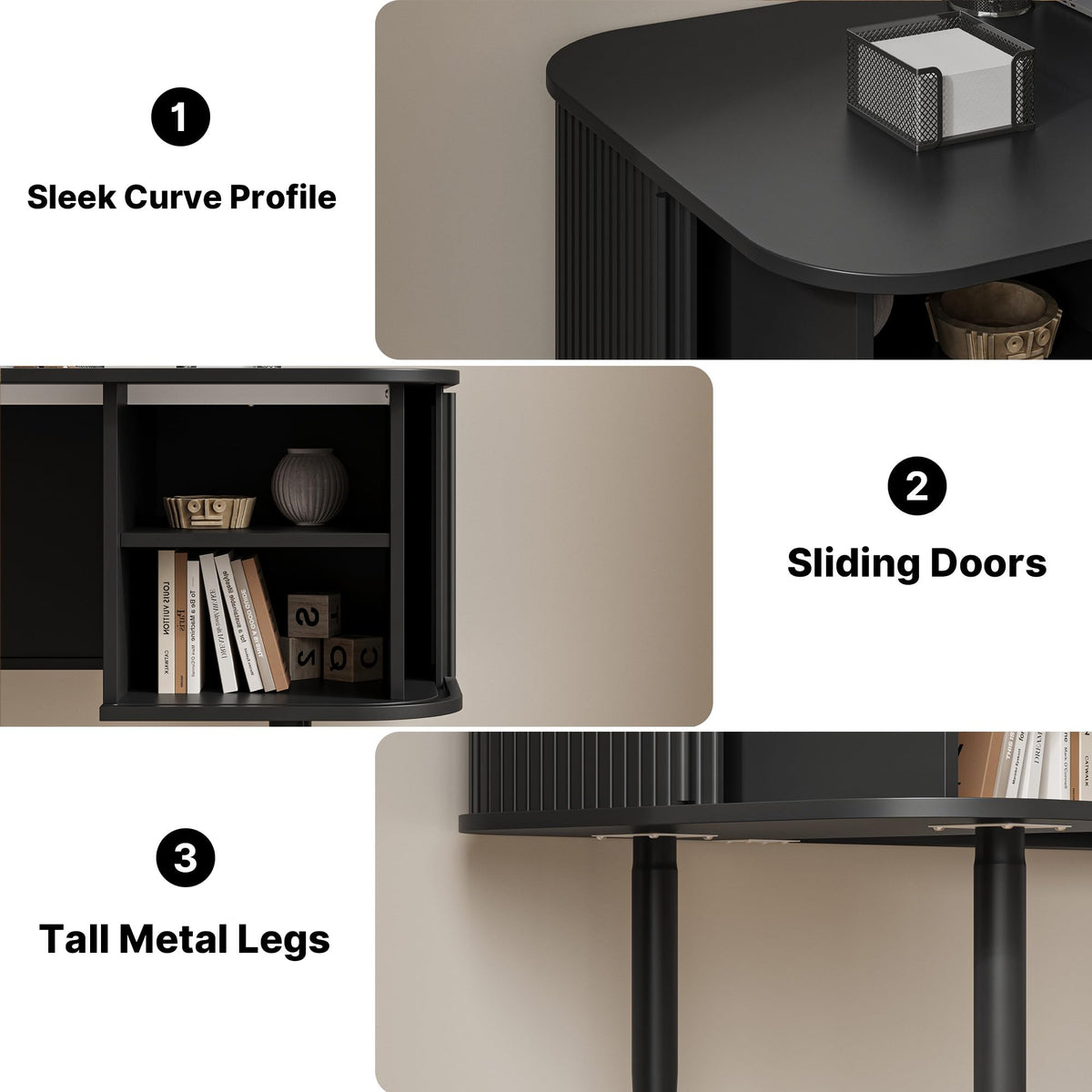55" Black Wood Writing Desk with Storage J1641