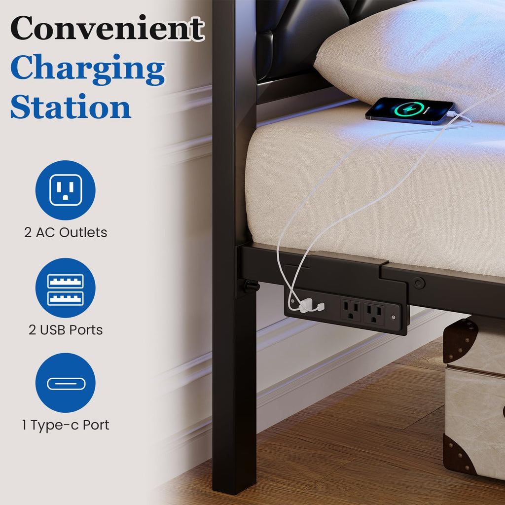 Twin Platform Bed Frame with Charging Station U81298