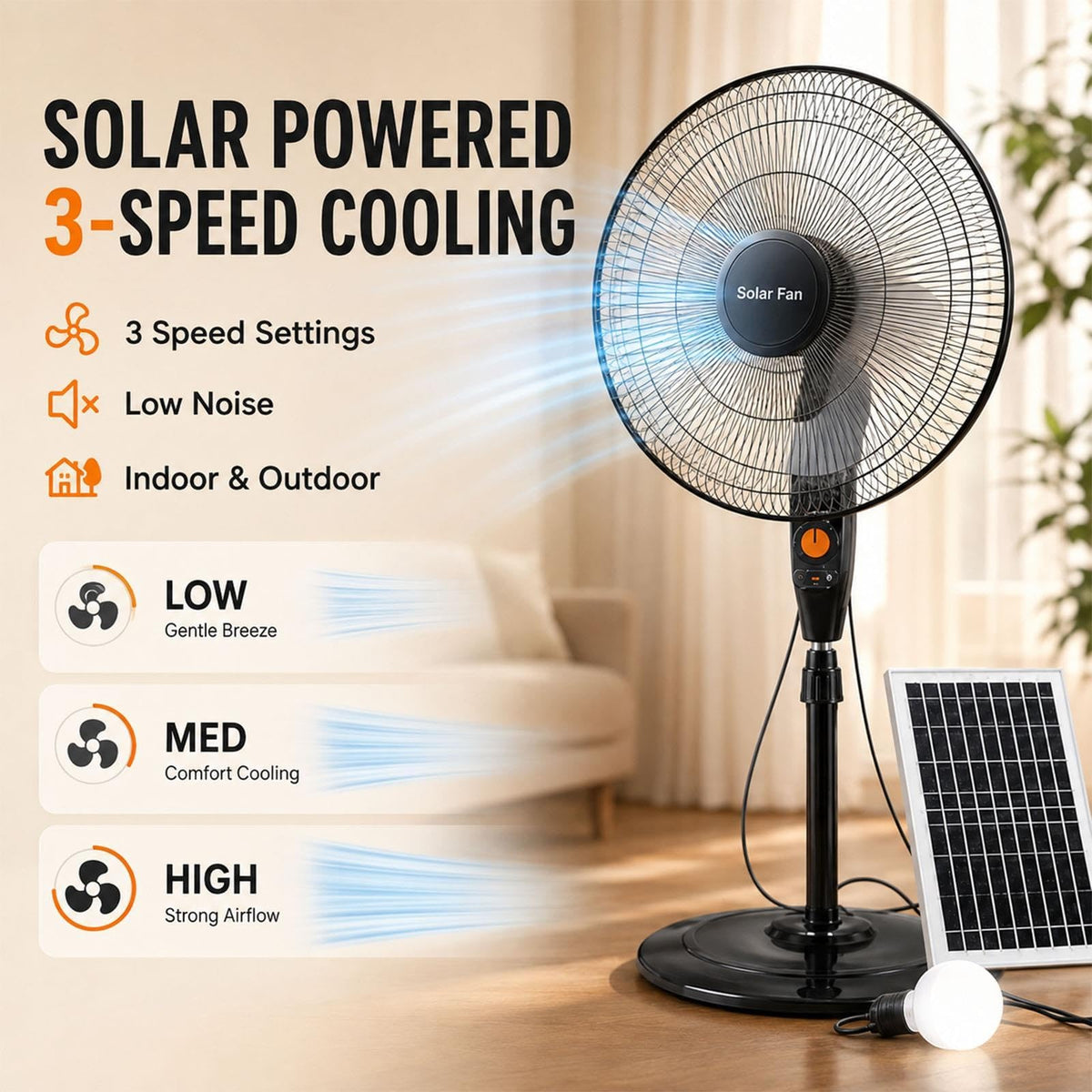 16 Inch Rechargeable Pedestal Fan with Solar Panel U1924