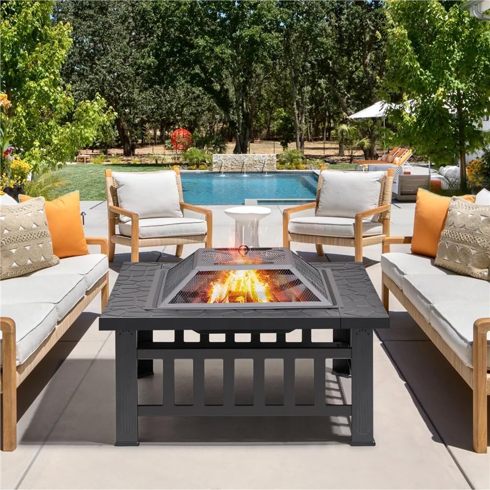 32 Inch Square Metal Wood Burning Fire Pit Q61682