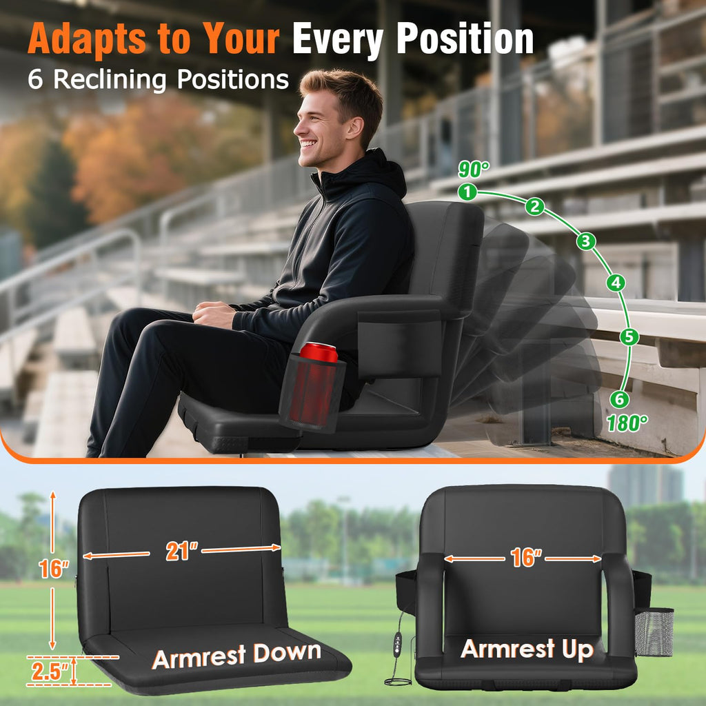 21" Wide Heated Stadium Seats for Bleachers with USB V524253