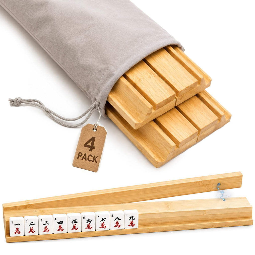 Bamboo Mahjong Racks with Pushers, Set of 4 S671882