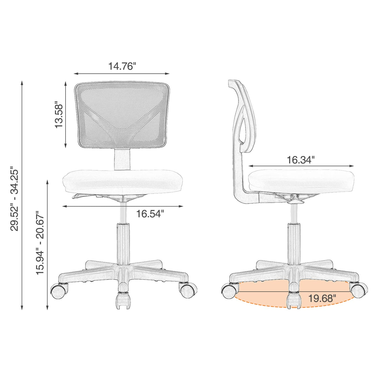 Armless Mesh Rolling Office Chair O53049
