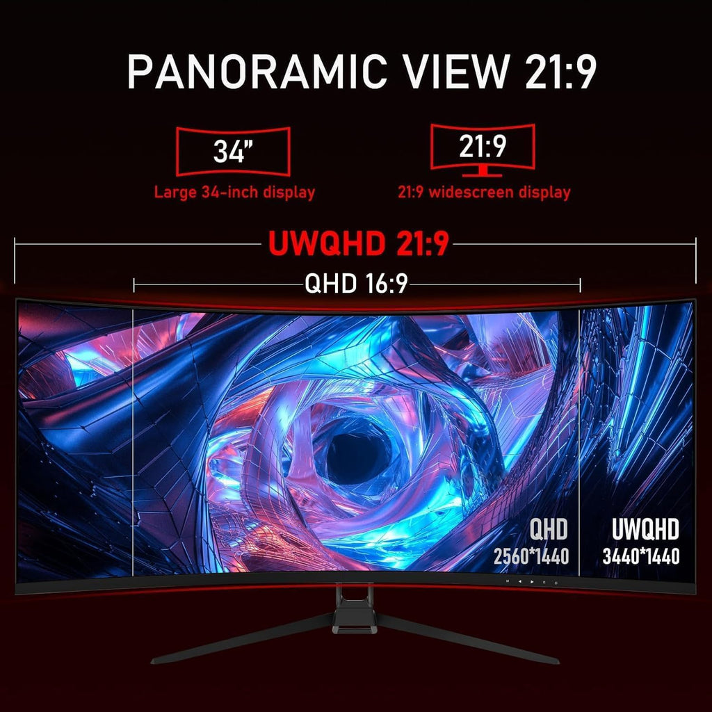 34 Inch Curved Ultrawide Monitor WQHD 165Hz 1ms HDR10 FreeSync G-Sync VESA Mount Compatible T401652