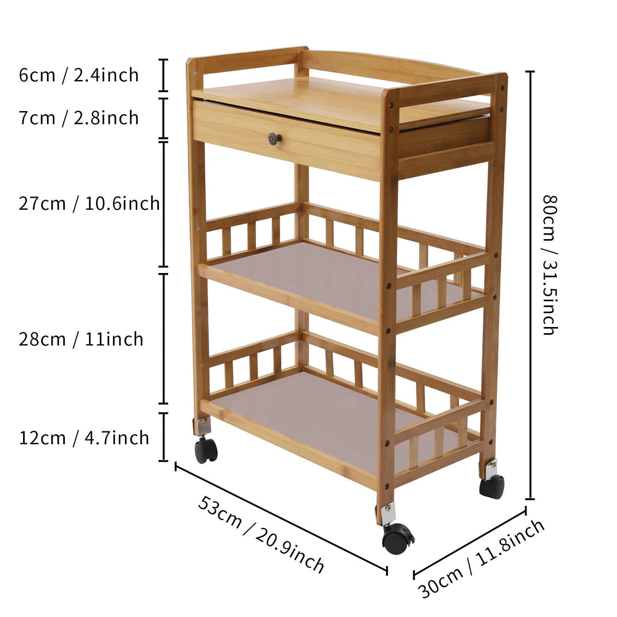 3-Tier Bamboo Kitchen Cart with Drawer D42637
