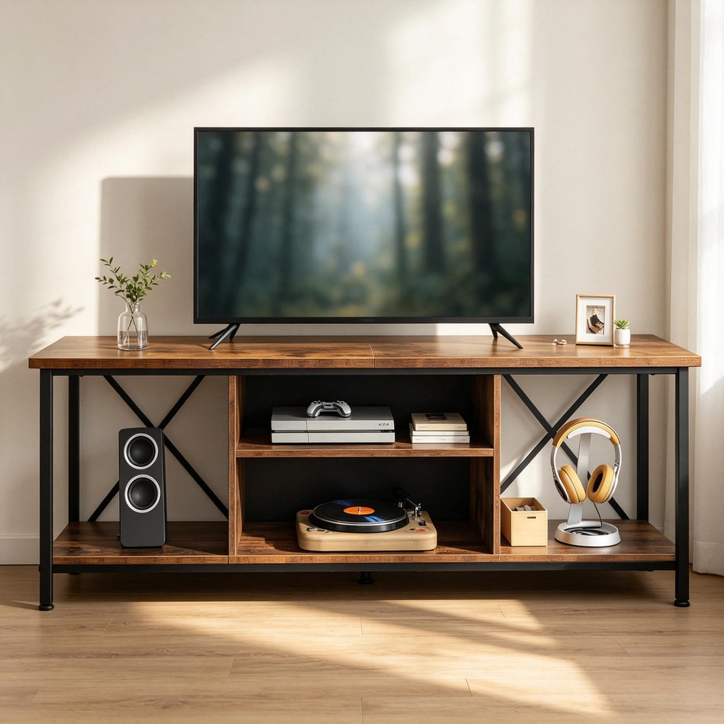Industrial TV Stand for Up to 65 inch TV with Adjustable Shelves K285