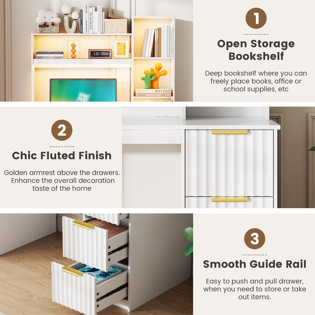 White Home Office Desk with Hutch and Drawers N6755