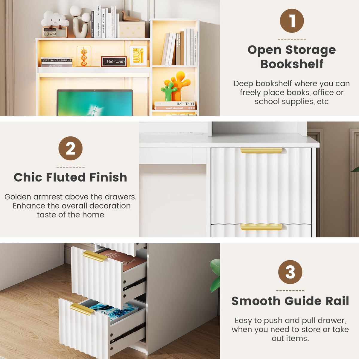 White Home Office Desk with Hutch and Drawers N6755