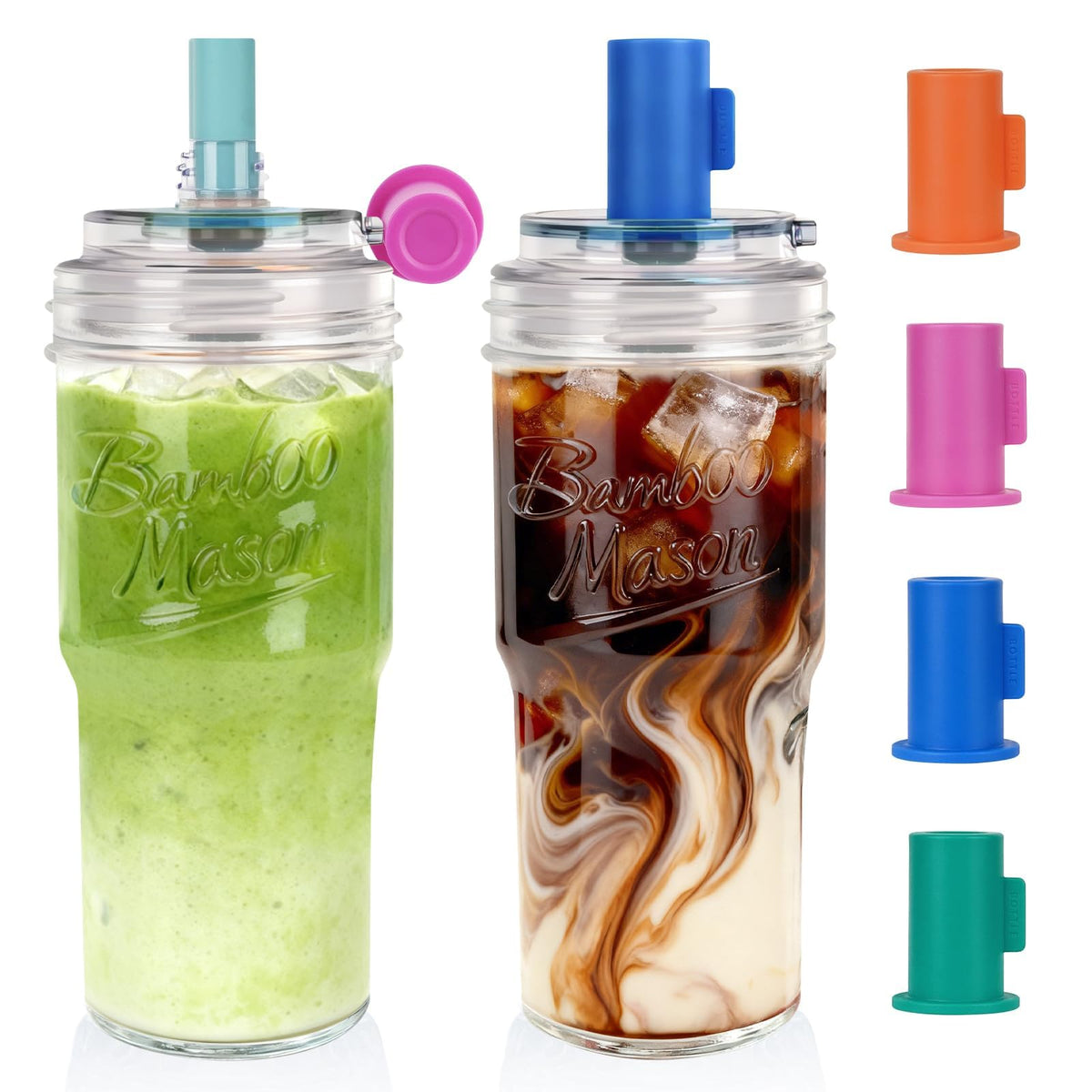 Glass Cups with Lids and Straws 24oz N754