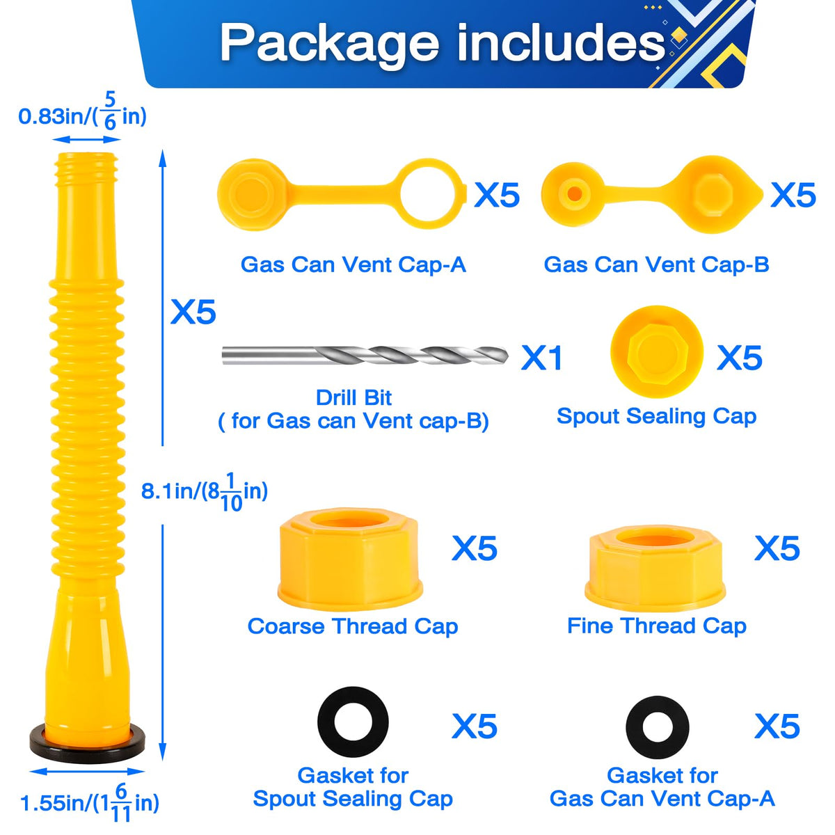 Gas Can Spout Replacement with Vent Caps S65398