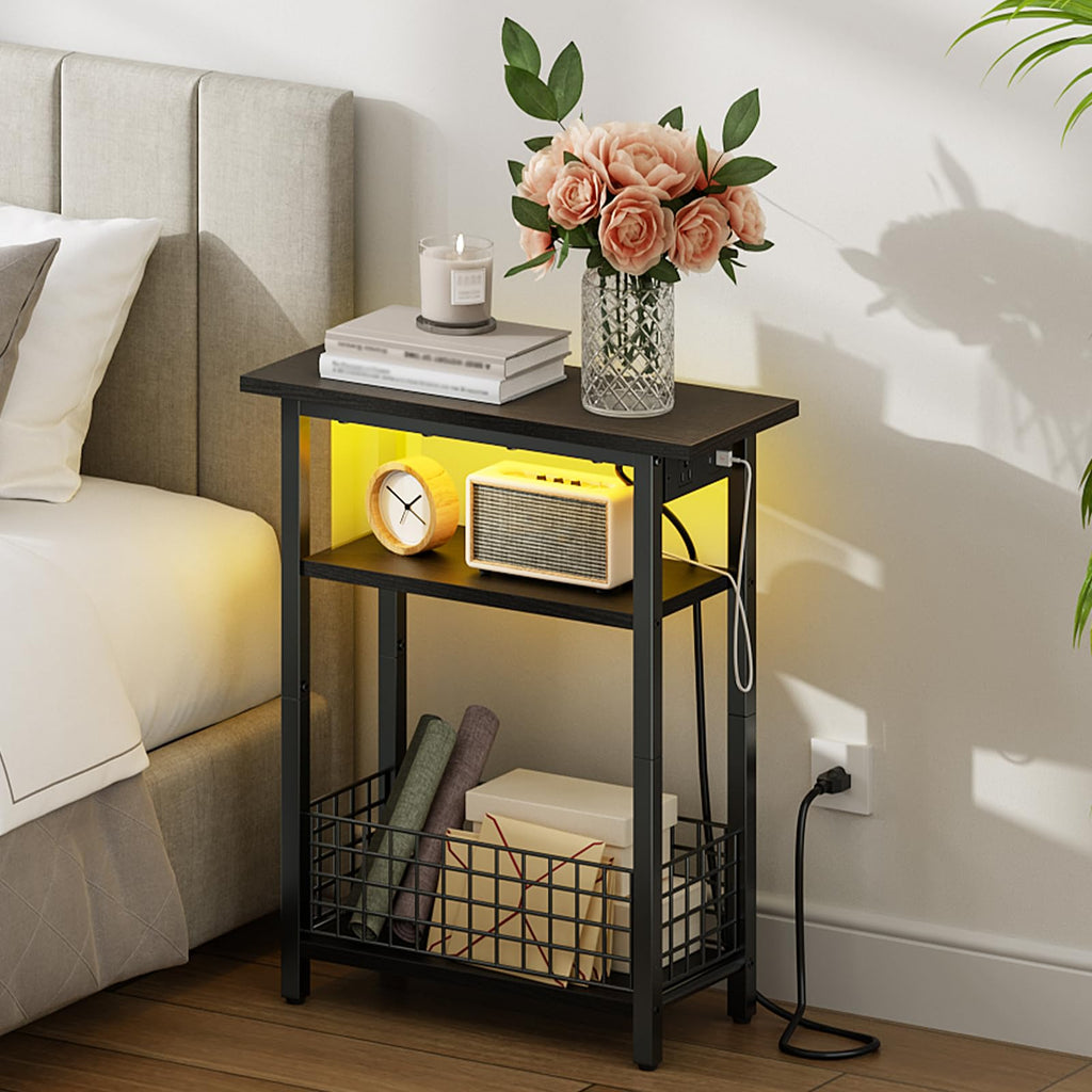 Narrow Side Table with Charging Station and LED Light A144279