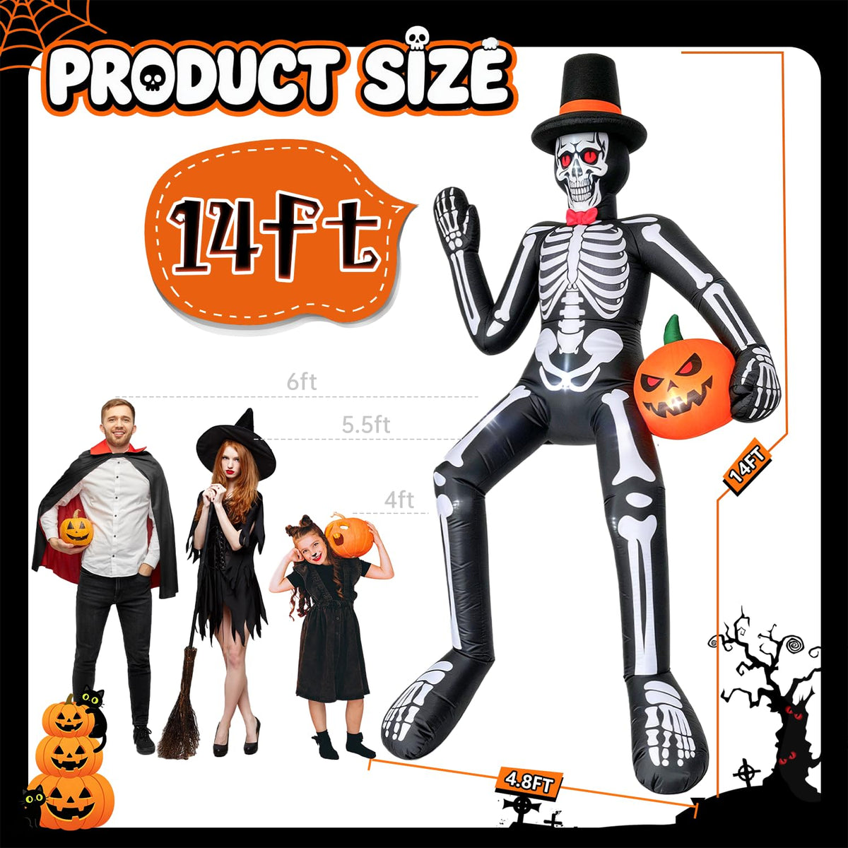 14FT Inflatable Sitting Skeleton Decorations V2539