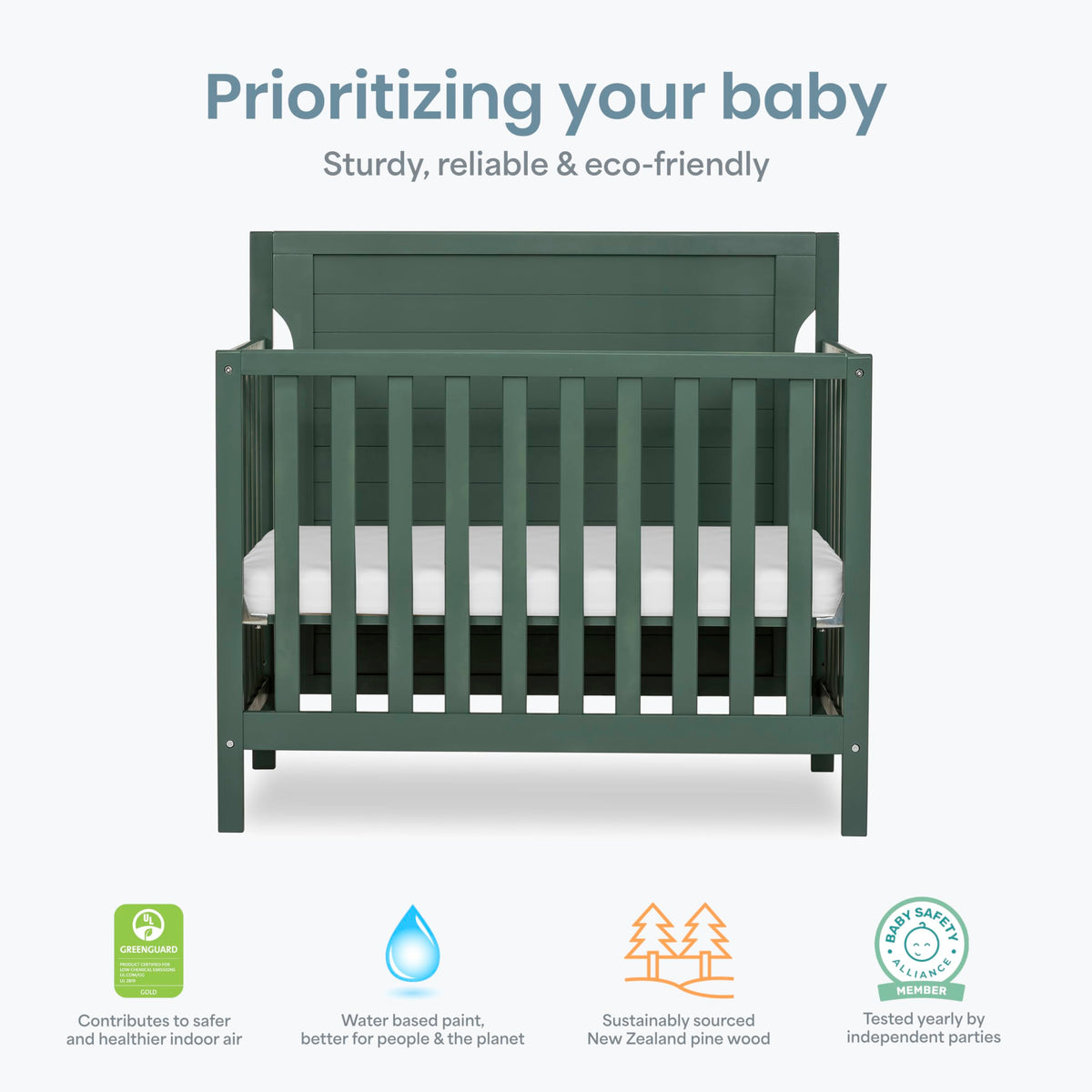 4-in-1 Convertible Mini Baby Crib with Mattress Pad C235