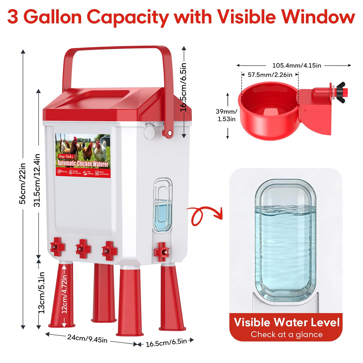 Automatic Chicken Waterer 3 Gallons with Float Valve Y658
