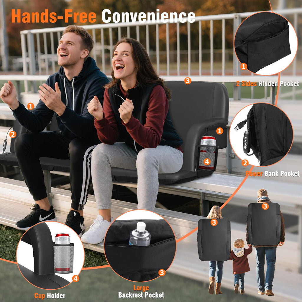 21" Wide Heated Stadium Seats for Bleachers with USB V524253